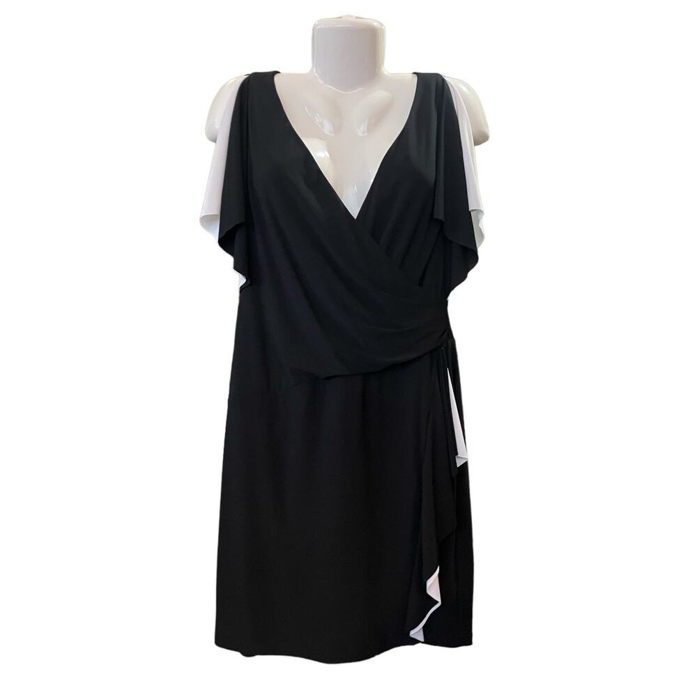 American Living Women's Black/White Jersey Surplice Neck Ruffled Dress | Size 12 - Picture 2 of 11